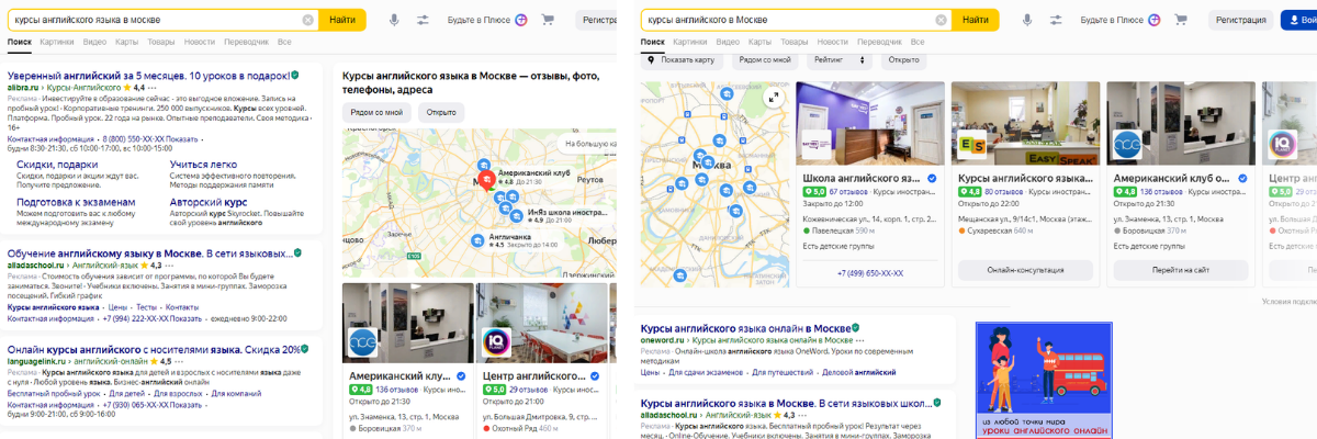 Варианты показа рекламы в поисковой выдаче Яндекса