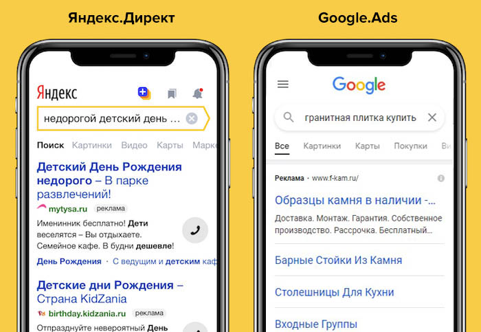 Рекламные объявления в Яндекс.Директ и Google.Adwords